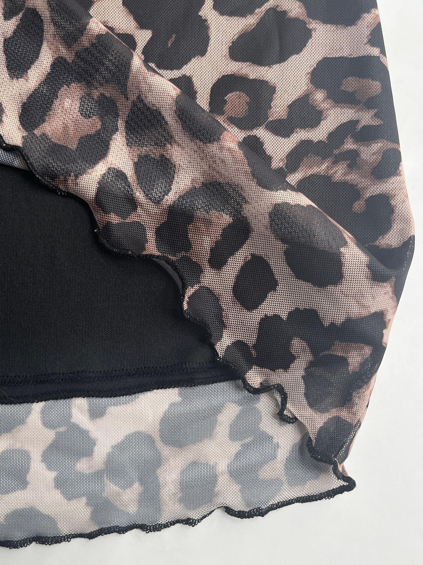 A 678 Women's Leopard Print Dress, Fashionable Versatile Elegant Casual Dress, Mesh Fabric for Commuting and Daily Wear