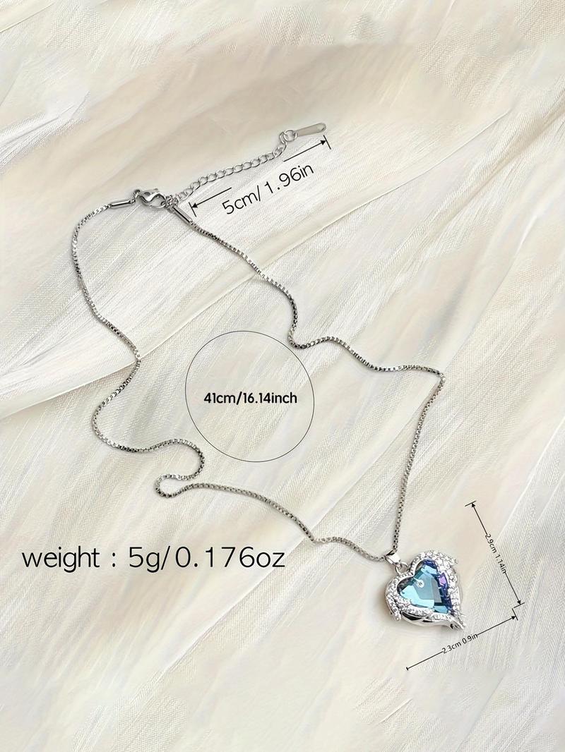 Valentine's Day Women's Artificial Gemstone & Rhinestone Decor Pendant Necklace with Rose Gift Box, Fashionable Heart Shaped Necklace for Women & Girls, Suitable As Gift, Jewelry, Mother's Day Gifts, Gift Set for Mothers, Gifts for Her