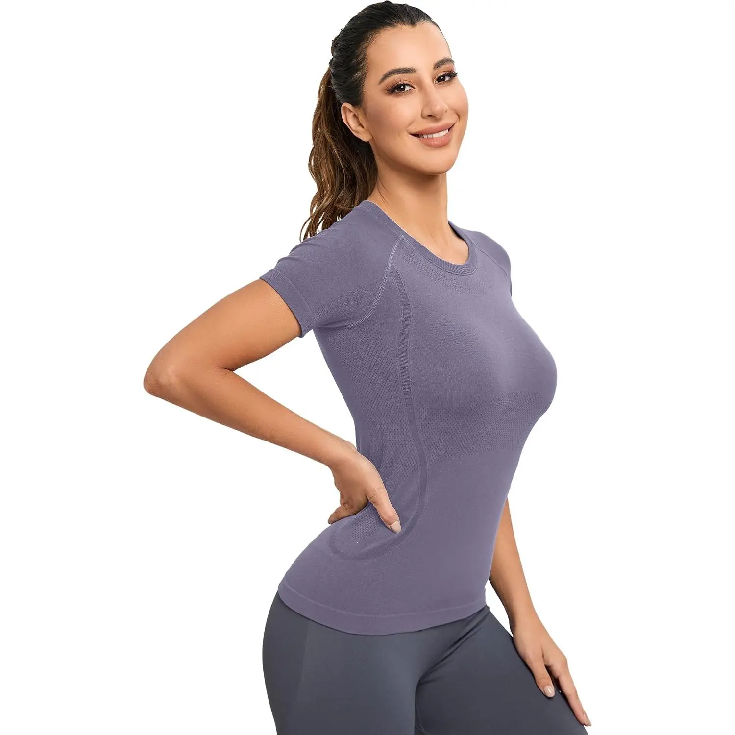 Women's Seamless Short Sleeve Workout Tops - Athletic Fit, Compression Fabric, Snug Cut Soft Yoga Gym Shirts (XS-XL)