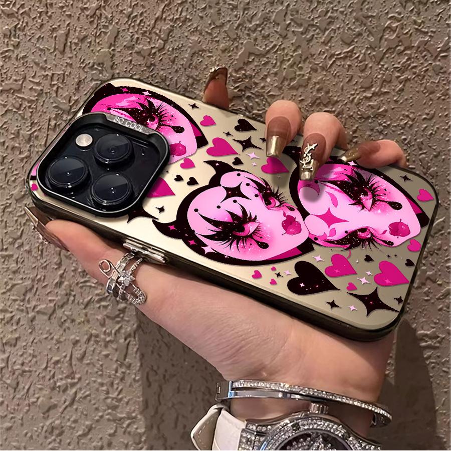 Phone case: 1pc Pink Devil Heart Pattern Phone Case Suitable for Apple iPhone11 12 13 14 15 16 17 PRO MAX X XR XSMAX 7 8Plus Shock Proof Vintage Funky Cute Fashion Can be given to a lover, Can be given to friends