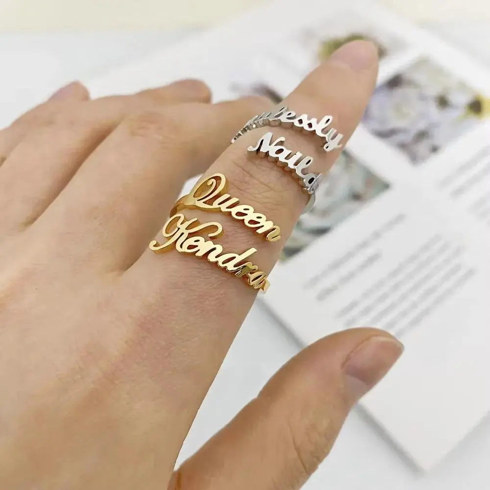 Personalized Adjustable Name Ring for Women Custom 2 Name Gold Stainless Steel Ring Tendy Jewelry Love Wedding Gift For Her