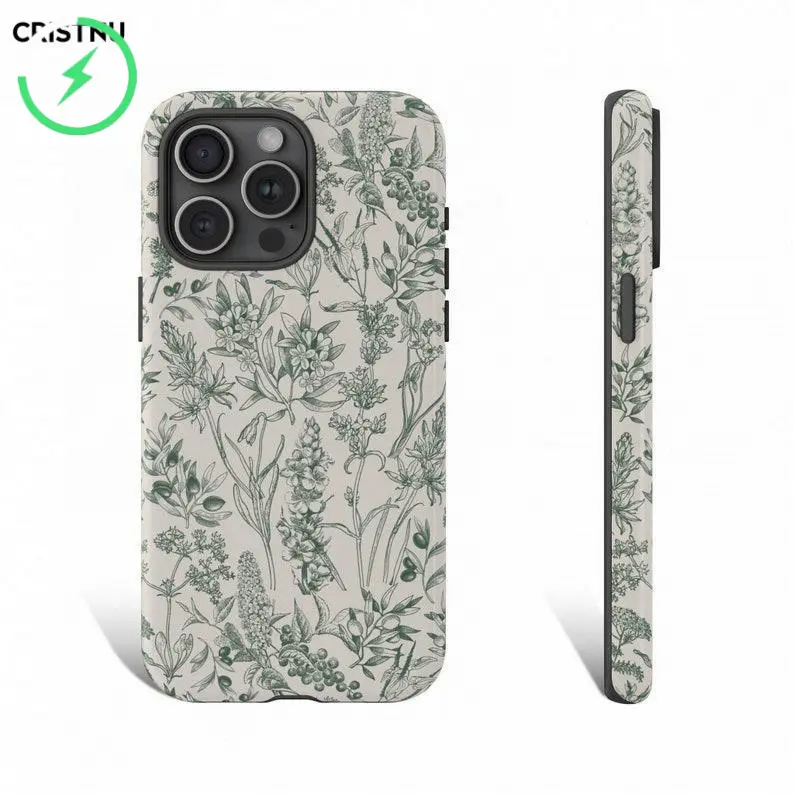 Magnetic Case Green Floral Hand Drawn Phone Case Green Wildflower Phone Case Flower Phone Case For Iphone