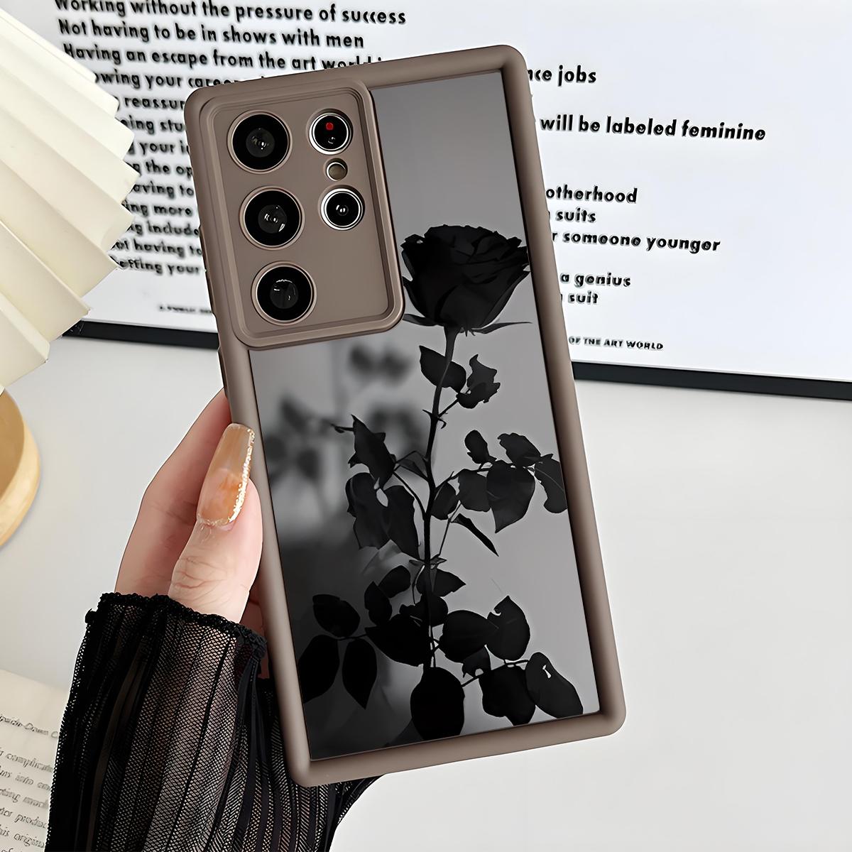 Black Rose Pattern Phone Case, Enhanced Camera Protection,Shockproof Skin-Friendly Touch Soft Cover for Samsung Galaxy S21 S22 S23 S24 S25 S26 Ultra Plus FE A13 A14 A15 A16 A17 A33 A34 A35 A36 A52 A53 A54 Note20