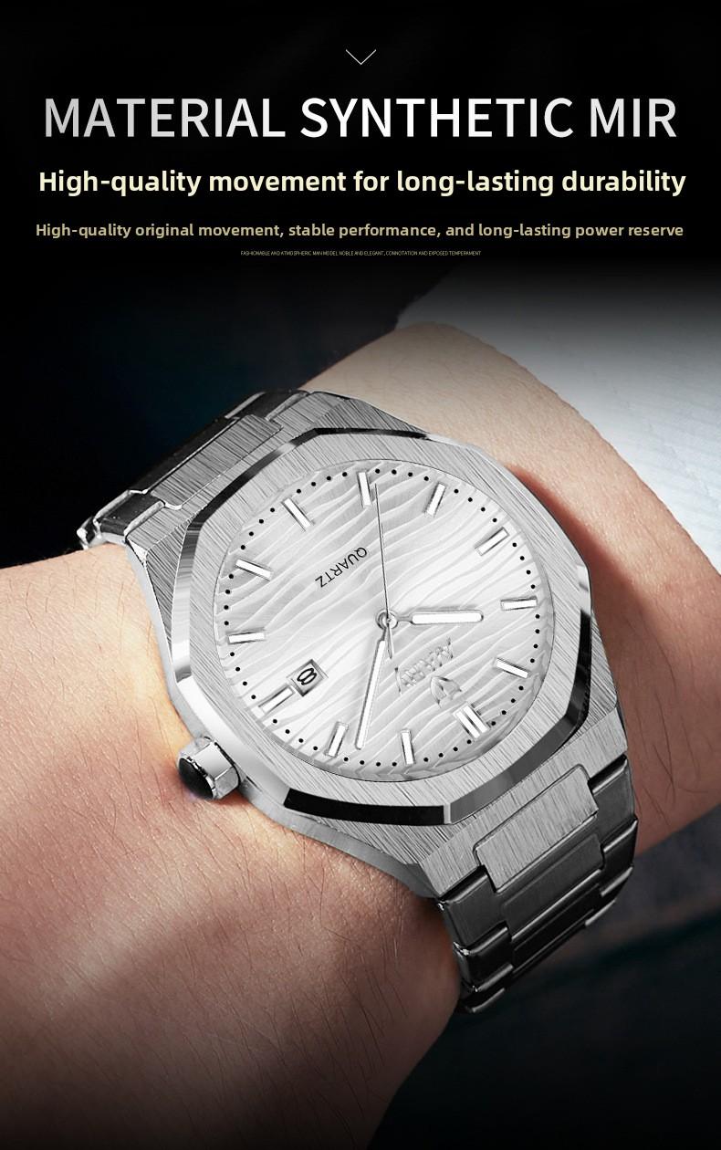 Men's Luxury Gold Octagonal Quartz Watch - Green Textured Dial with Date Display, Stainless Steel Band, Luminous Hands, Business Casual Dress Wristwatch, Perfect Gift for Him