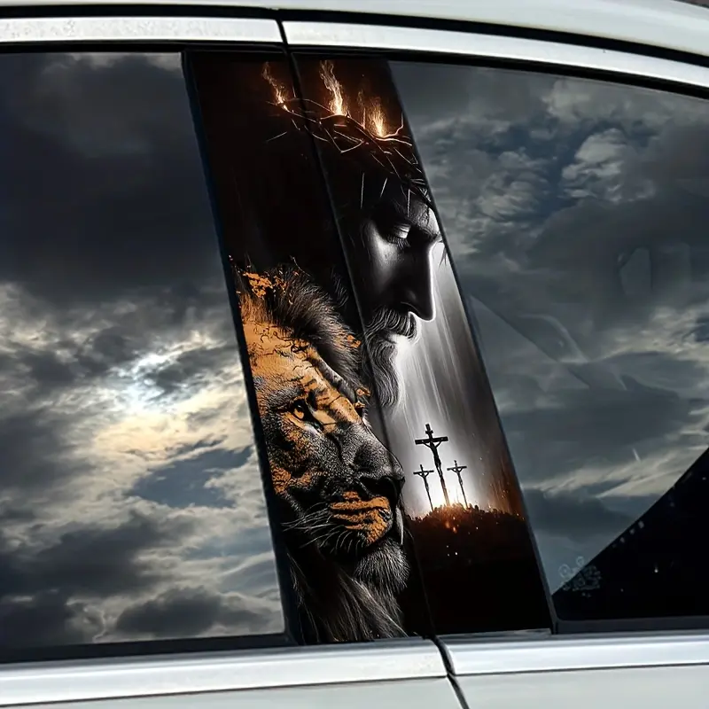 2 Christ And Judah Lion Stickers - Waterproof Scratch-Resistant Vinyl Decals with Crown of Thorns And Judah Lion Design for Cars, Trucks, Motorcycles, Laptops - Faith Themed Car Decorations