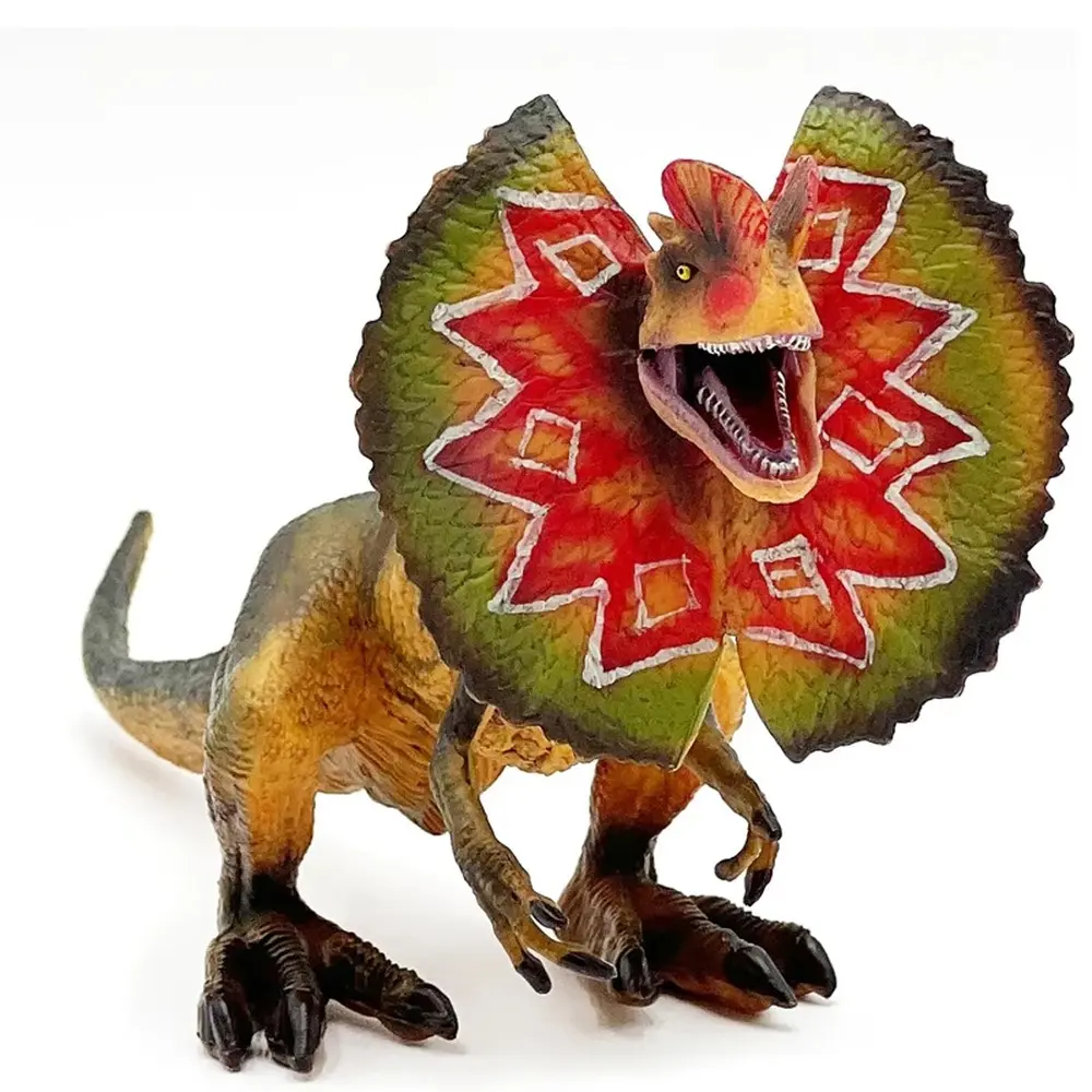 Dilophosaurus Dinosaur Toy Figure With Movable Mouth Plastic Prehistoric Animal Model Cake Topper Party Favor Birthday Gift for Kids