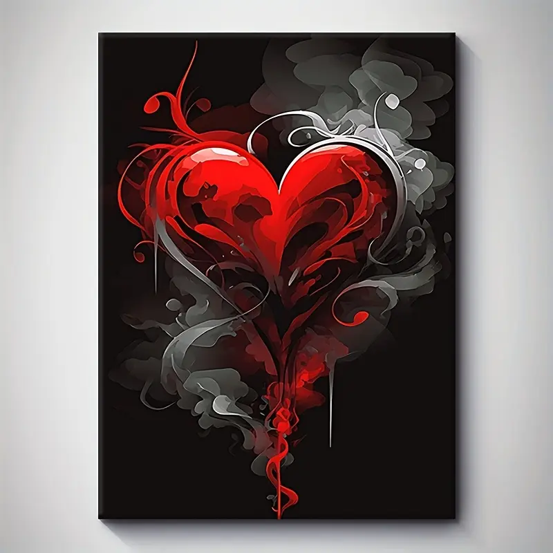 Love Theme Multi-Size Artistic Red & Black 2D Heart Retro Print Framed Wall Art Poster - 1-Piece Wrapped Solid Wood Frame Home Decor for Thanksgiving, Father's Day, Valentines Day Gift, Easter