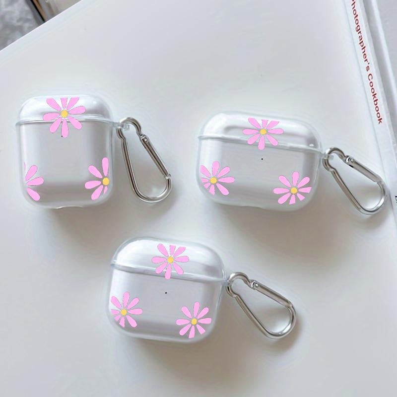 Pink Petal Pattern Pattern Protective Case for AirPods 4/3/2/1/Pro/Pro2 Soft TPU Earphone Cover, Transparent with Keychain