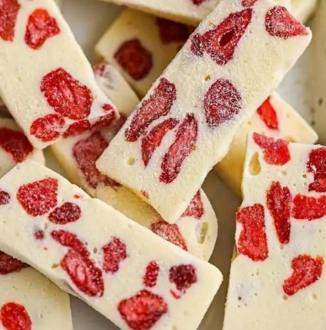 Strawberry Nougat Candy, Soft Milk Nougat with Real Strawberry Flavor, Chewy Gourmet Candy Snack, Individually Wrapped Sweets, Perfect Gift & Snack (3.53oz, 3 Pack)