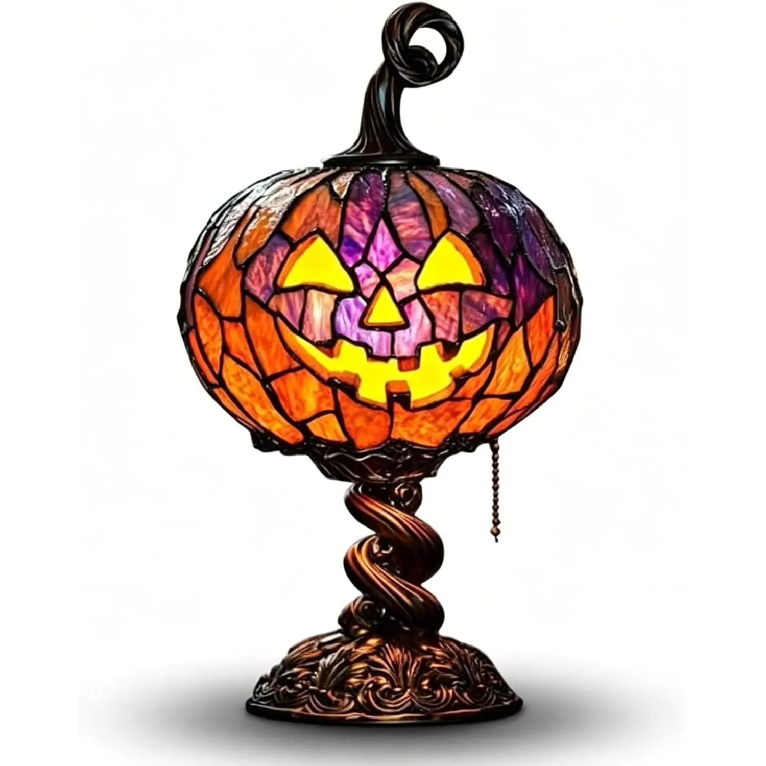 Colorful Resin Pumpkin Lantern Decor, Vintage Style USB Powered, Perfect for Nightstand, Bedroom, Living Room, Office, Halloween Decoration