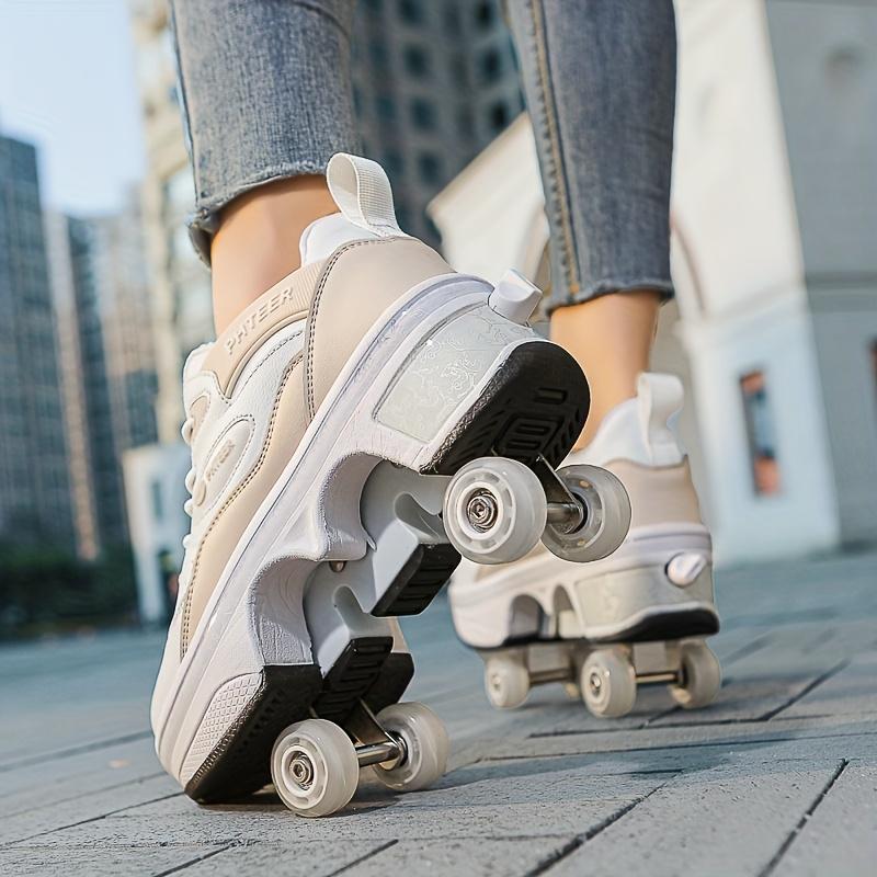 PHTEER 4-Wheel Roller Skates - Stylish Black & White, Lace-Up Design with Four-Wheel Support for Beginners, All-Season Use, Casual & Sports Skating Shoes, Casual Skating Shoes|Stylish Roller Skates|Laceup Skates