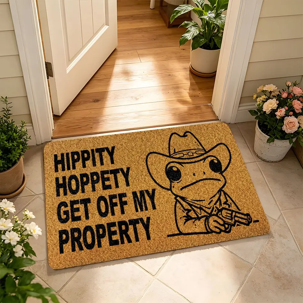 Funny Frog Cowboy Text Coir Outdoor Doormats Natural Fiber Eco-Friendly Indoor Outdoor Entry Mat Heavy Duty Low Pile Surface Rubber Anti-slip Back Home Decor Rug Front Porch Front Door For Homeowners Apartment Renters Gift Buyers