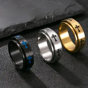 Men's Titanium Steel Cross Ring, Stainless Steel Fashion Band Ring
