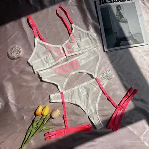 3-Piece Mesh Lingerie Set Women Exotic Set Patchwork Fancy Garter Bra & Brief Kit Sex Underwear Erotic Costume