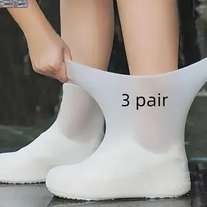 3 Pairs Reusable Waterproof Shoe Covers for Rainy Days, Durable Non-Slip Rain Boot Protectors, Lightweight Latex Overshoes for Walking, Cycling, Travel, Gardening and Outdoor Activities