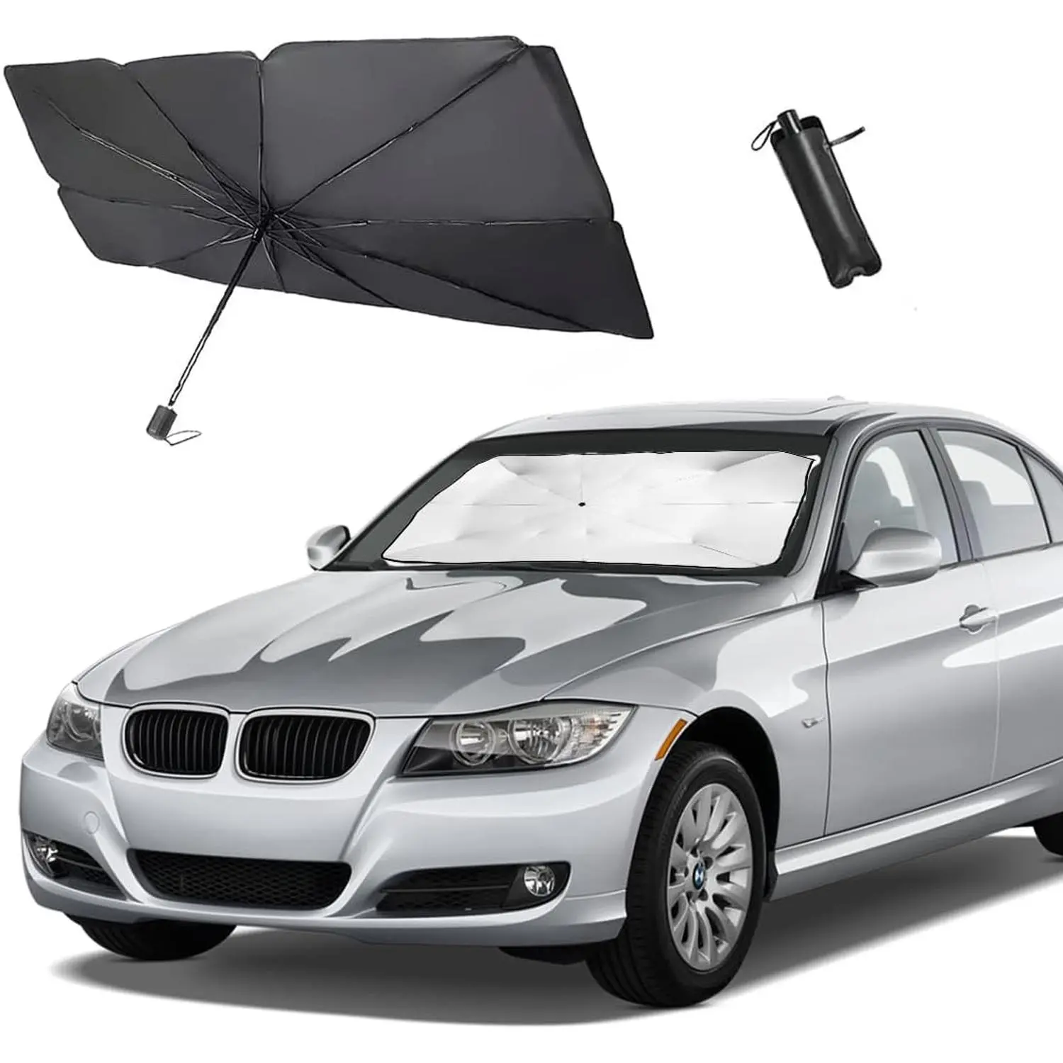 Car Sunshade Umbrella, Foldable Car Retractable Windshield Sunshade Umbrella, Sun Protective & Heat Insulation Car Umbrella, Car Accessories