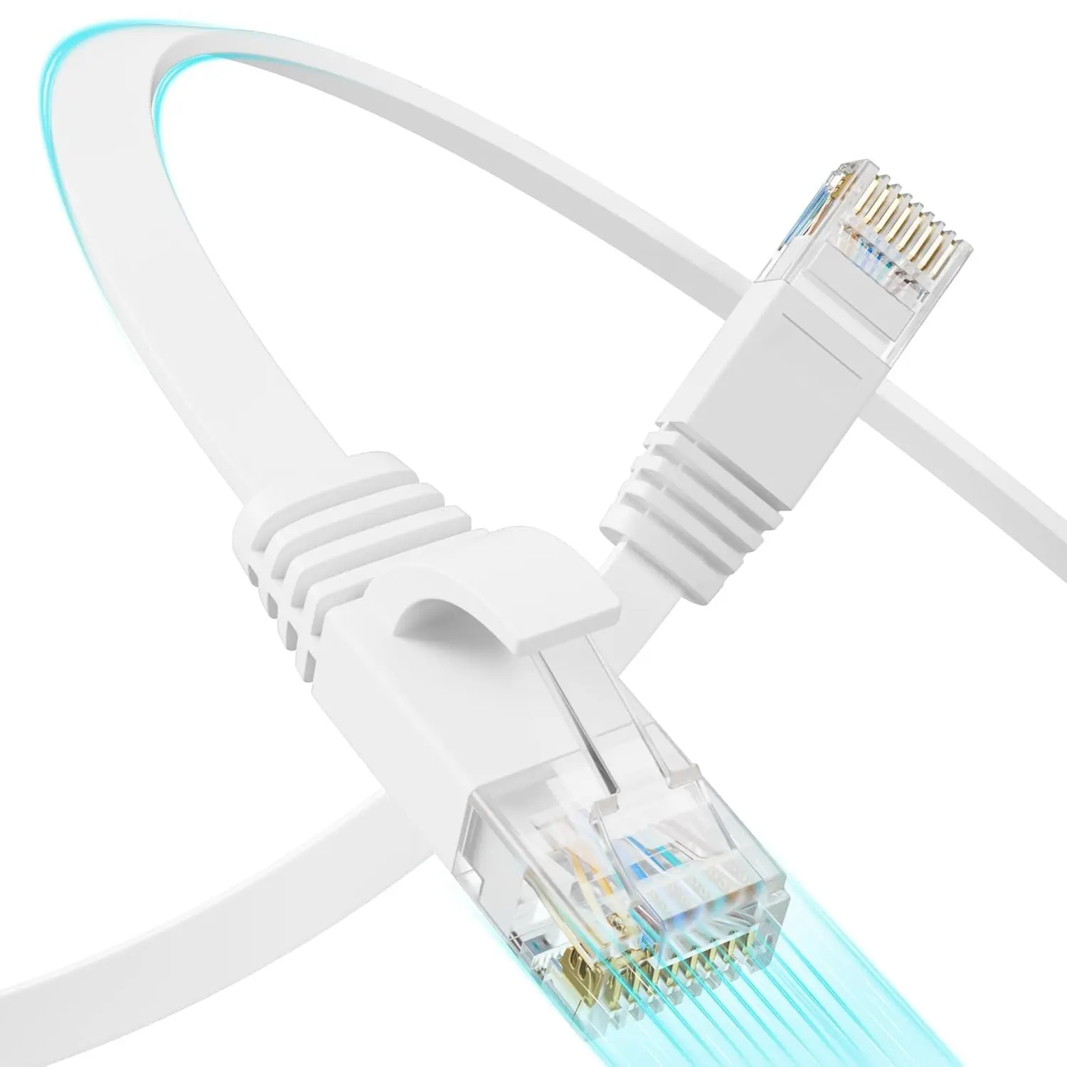 100 FT Flat Cat 6 UTP 10Gbps High-Speed Pure Copper Ethernet Cable for Home or Office Network Wiring, White