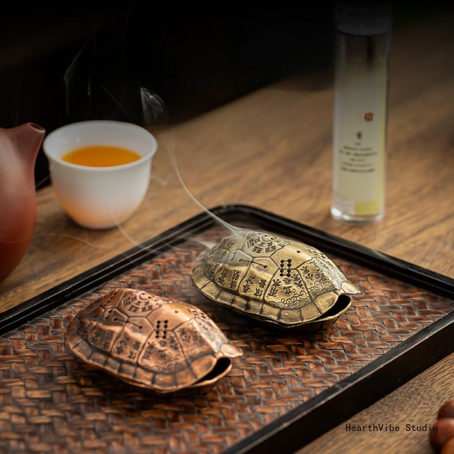 "Lucky Turtle" Incense Burner — Small Auspicious Cloud Coil Incense Holder & Eight Trigram Turtle Shell Censer — Traditional Chinese-Style Small Incense Burner for Home, Teahouse, and Zen-Inspired Decor