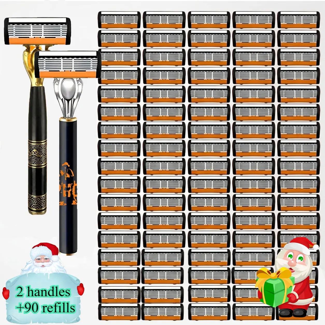 Men's 2-Handle 90-Piece 6-Layer Manual Razor Set, Non-Slip Metal Handle, Durable Stainless Steel, Multiple Replacement Blades