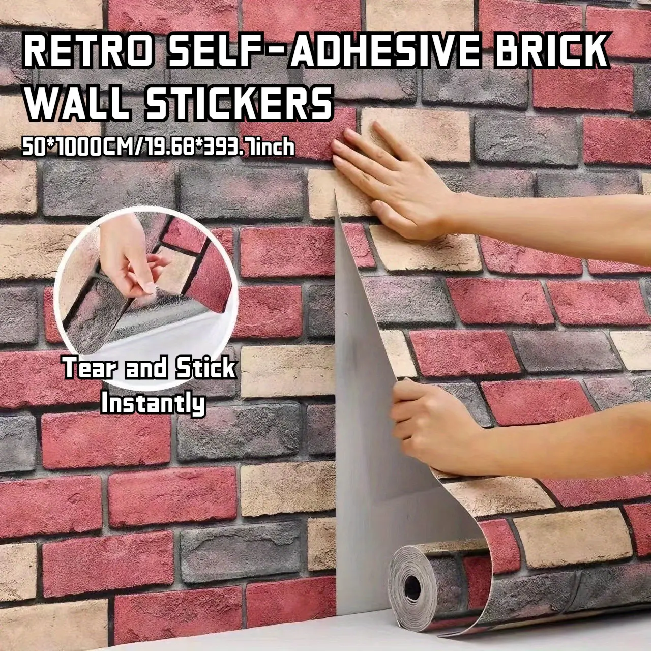 1 Roll of Self-Adhesive Vintage Brick Pattern Wallpaper, Thickened Waterproof Removable Wall Decal, Self-Adhesive Contact Paper, Peel And Stick, Suitable for Dormitory Kitchen Bedroom Living Room Decoration, Home Decoration