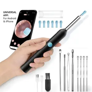 1080P HD EarWax Removal Tool with Camera 6 Ear Spoons Set Rechargeable USB Battery Dual Power Safe Ear Care Gentle with WiFi