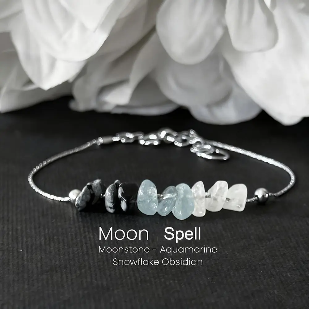 Minimalist Non-Natural Crystal Beads Moon Power Bracelet, 15-20cm Adjustable Wrap, Intuition Boosters for Manifestations, Perfect Gift for Women (Natural Materials May Have Color Differences, Gaps - Not Quality Issues), Bracelets For Women