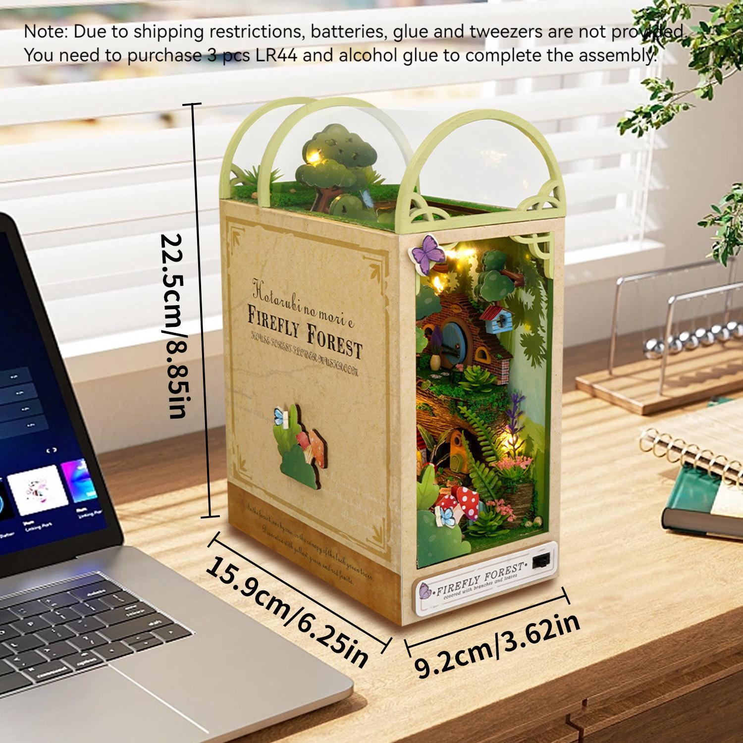 DIY Country Style Wooden Book Nook Kit with LED Light, 1 Set 3D Wooden Puzzle, 3D Desktop Decoration Ornament, DIY Model Kit for Bookshelf Decoration