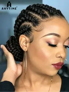 Lace Front Cornrow Braided Wig, Synthetic Box Braids, High Bun Wig with Baby Hair, Heat Resistant Fiber, for African Women