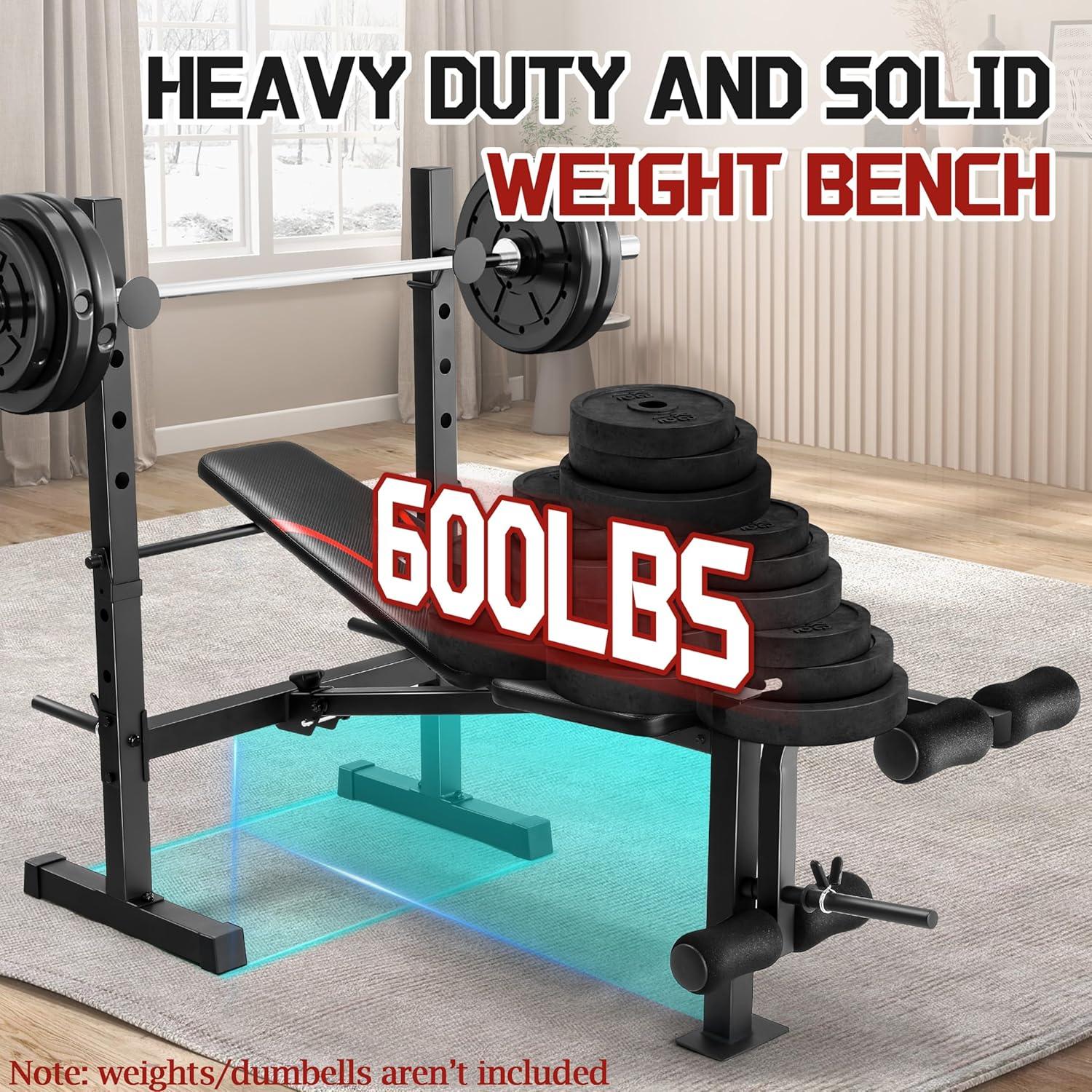 Multi-Function Weight Bench Set with Squat Rack Leg Extension & Leg Curl Adjustable Workout Bench for Full Body Fitness Foldable Flat/Incline/Decline Upgrade Bench Press for Home Gym