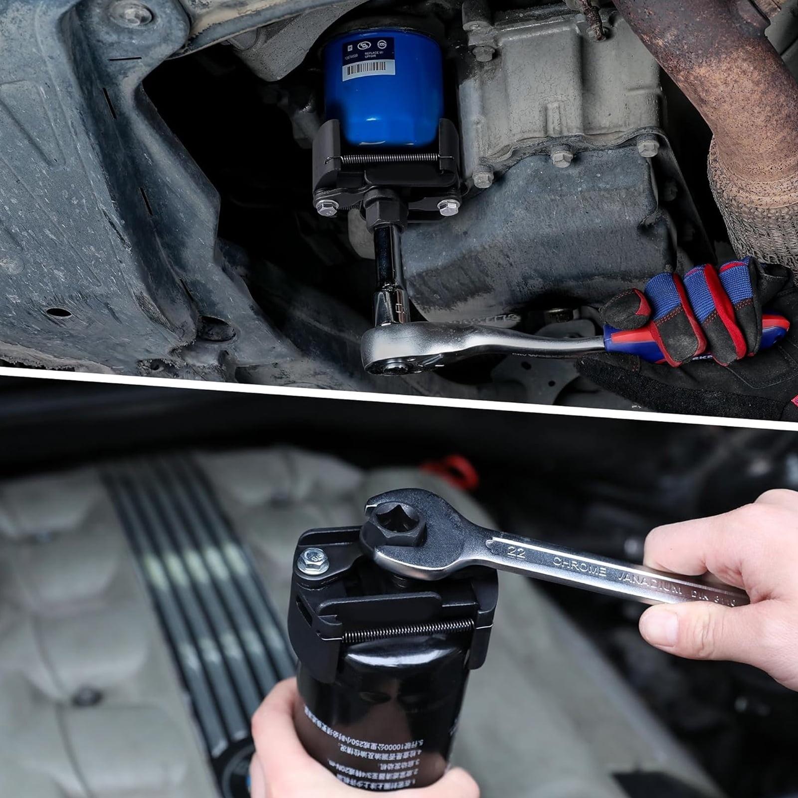 Universal Self Adjusting Oil Filter Removal Tool Heavy Duty Anti Slip Jaw Fits 60mm 80mm Spin On Filters with 12 Inch Drive for Easy Car Truck Oil Change