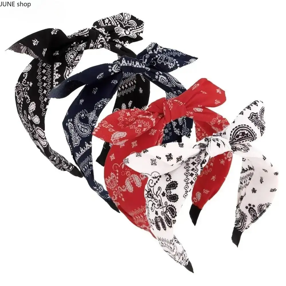 4pcs Headbands for Women, Paisley Print Wide Bow Headbands for Women, Bandana Rabbit Ear Elastic Hairband, Knot Headbands, Hair Accessories for Women, Great for Birthday Gifts, Party (Red+White+Navy+Black) tiktokshopspringglowup
