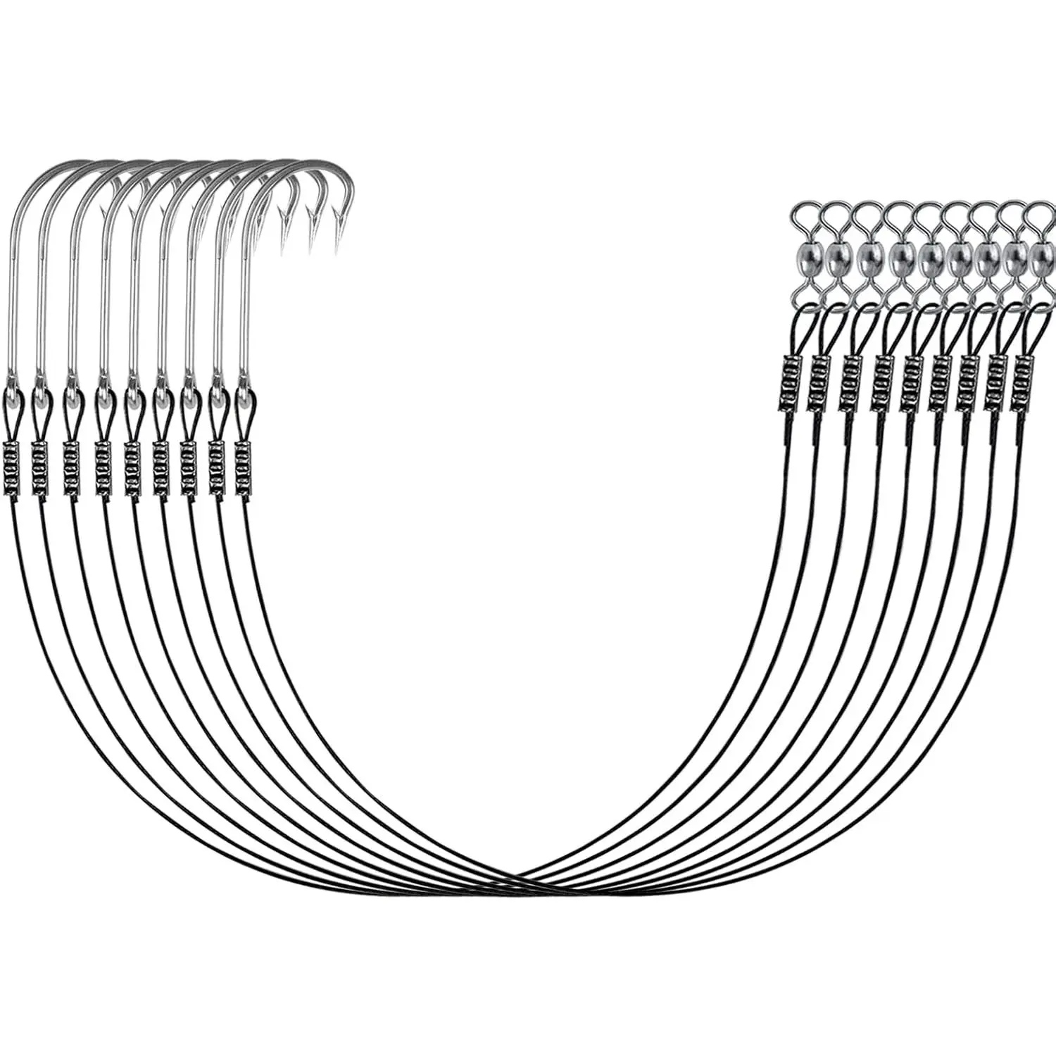 Saltwater Fishing Hook Rigs,Steel Leaders Long Shank Hook for Surf Fishing,Black Leader Wire O'shaughnessy Forged Hook for Freshwater