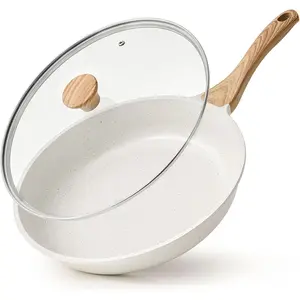 Nonstick Ceramic Frying Pan with Lid 8/9.5/10/11/12.5 Inch Omelet Pan Skillet, Free of Intentionally Added PFAS/PTFE Non-toxic Chef's Pan Induction Compatible Pan, Heat Resistant Handle