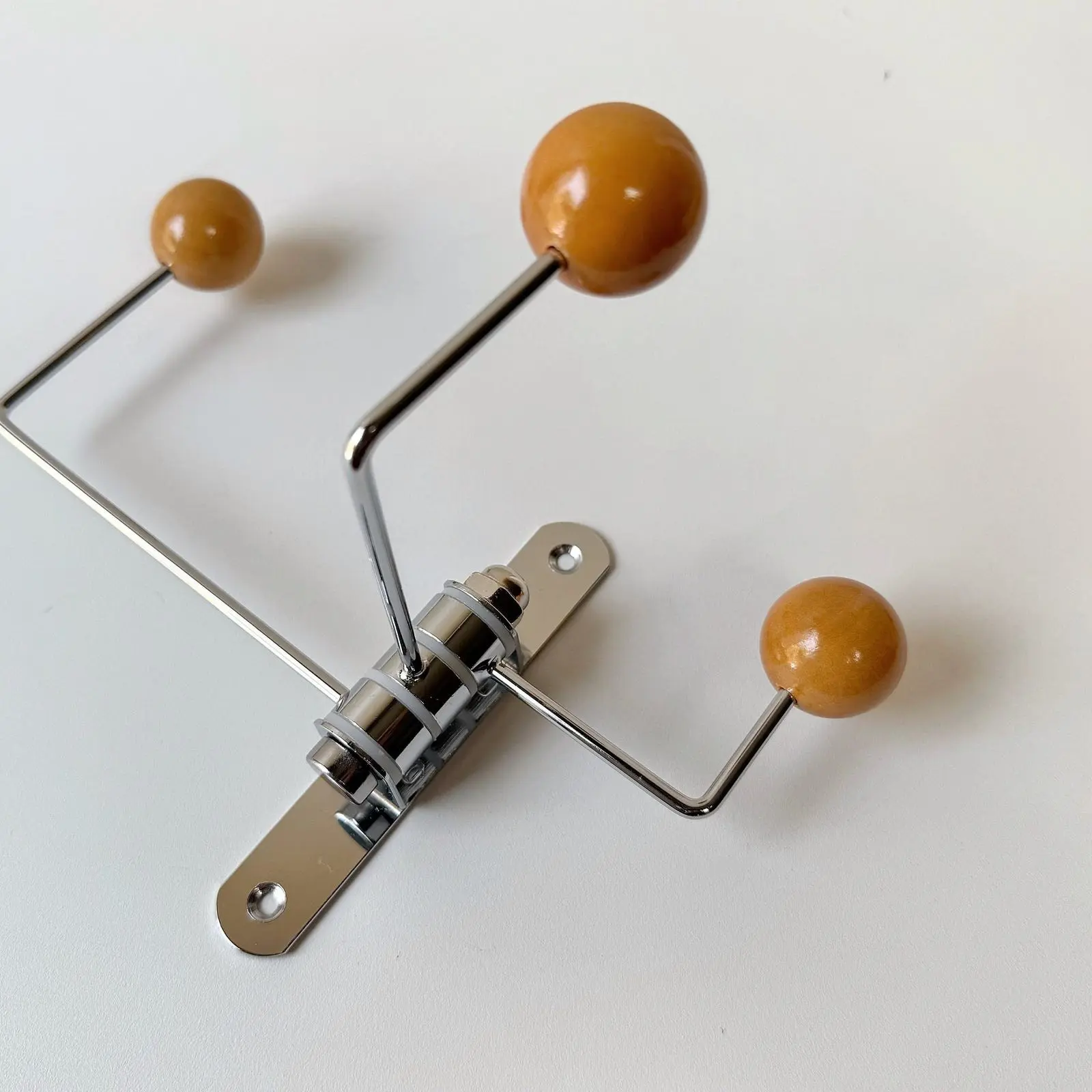 Mid Century Wall Hook - Metal Coat Rack - Entryway Organizer - Modern Minimalist Decor-gifts-organization-wall art-wall mount, Swivel 3 Arm Wooden Ball Hanger, Atomic Space Age Hat Towel Key Holder
