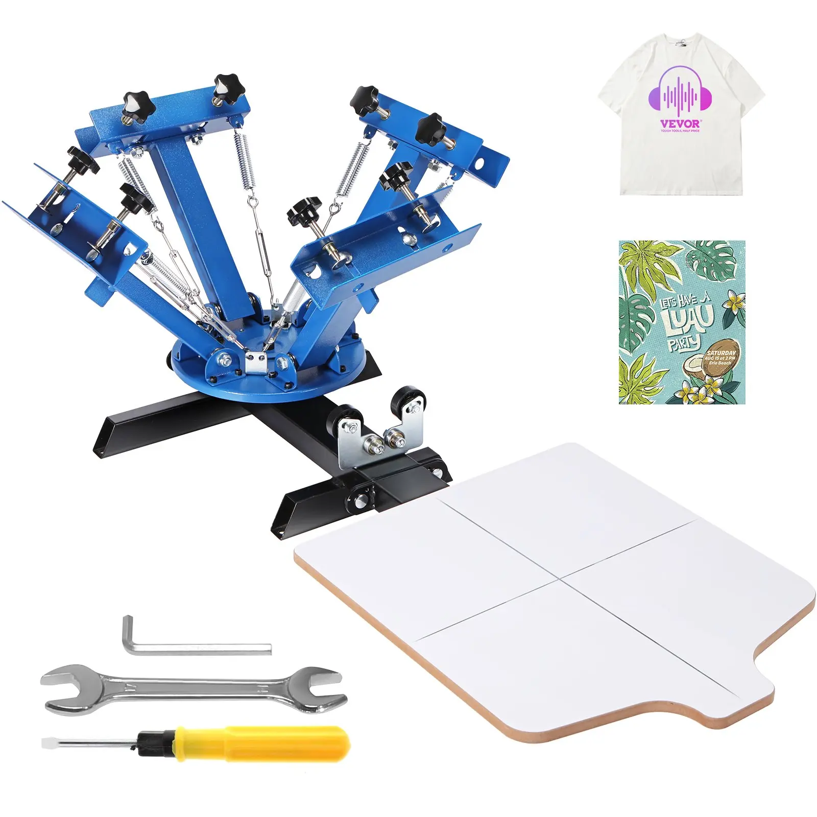 VEVOR 4-Color 1-Station Screen Printing Machine with Steel Body, 54x45cm/21.2x17.7in Press, 360° Rotation Rotatable Arms, Double-Layer Positioning Pallet for T-Shirt DIY Printing, Printing Press