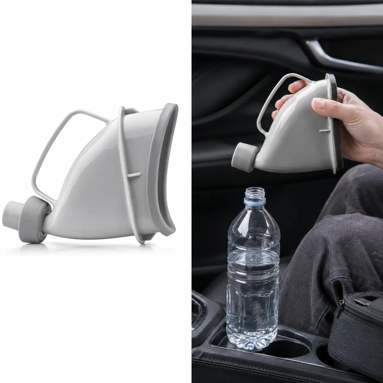Plastic Compact Portable Urinal Funnel Adapter (16x10cm) - Unisex Car Interior Stowing Accessory with Ergo Handle, Universal Bottle Adapter for Outdoor Activities, Road Trips