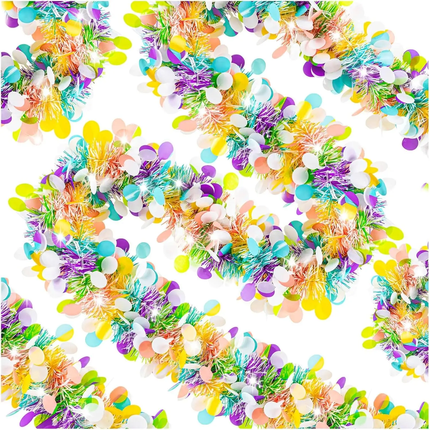 6 PCS Easter Tinsel Garland, 39.4 ft Egg Tinsel Garlands | Colorful Fringe Easter Hanging Garland Decorations for for Easter Party Wedding New Years Home Indoor Outdoor Decor