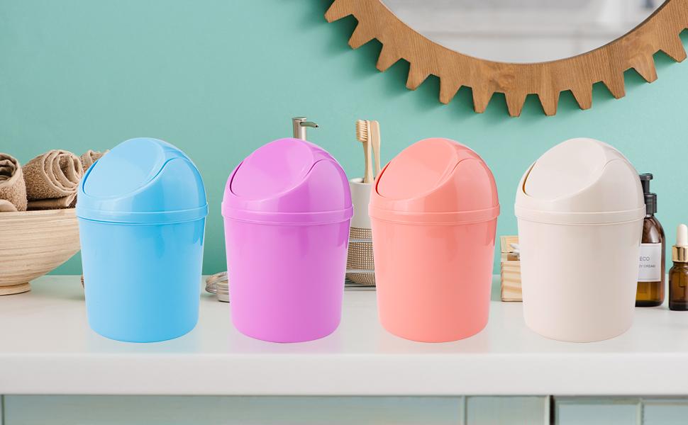 SICANDAENHK Keep every corner clean and organized!This 2-pack mini plastic trash bins feature smooth swing lids to hide garbage, includes 120 extra trash bags for easy replacement, stylish blue plus purple colors fit any decor, ideal small desktop