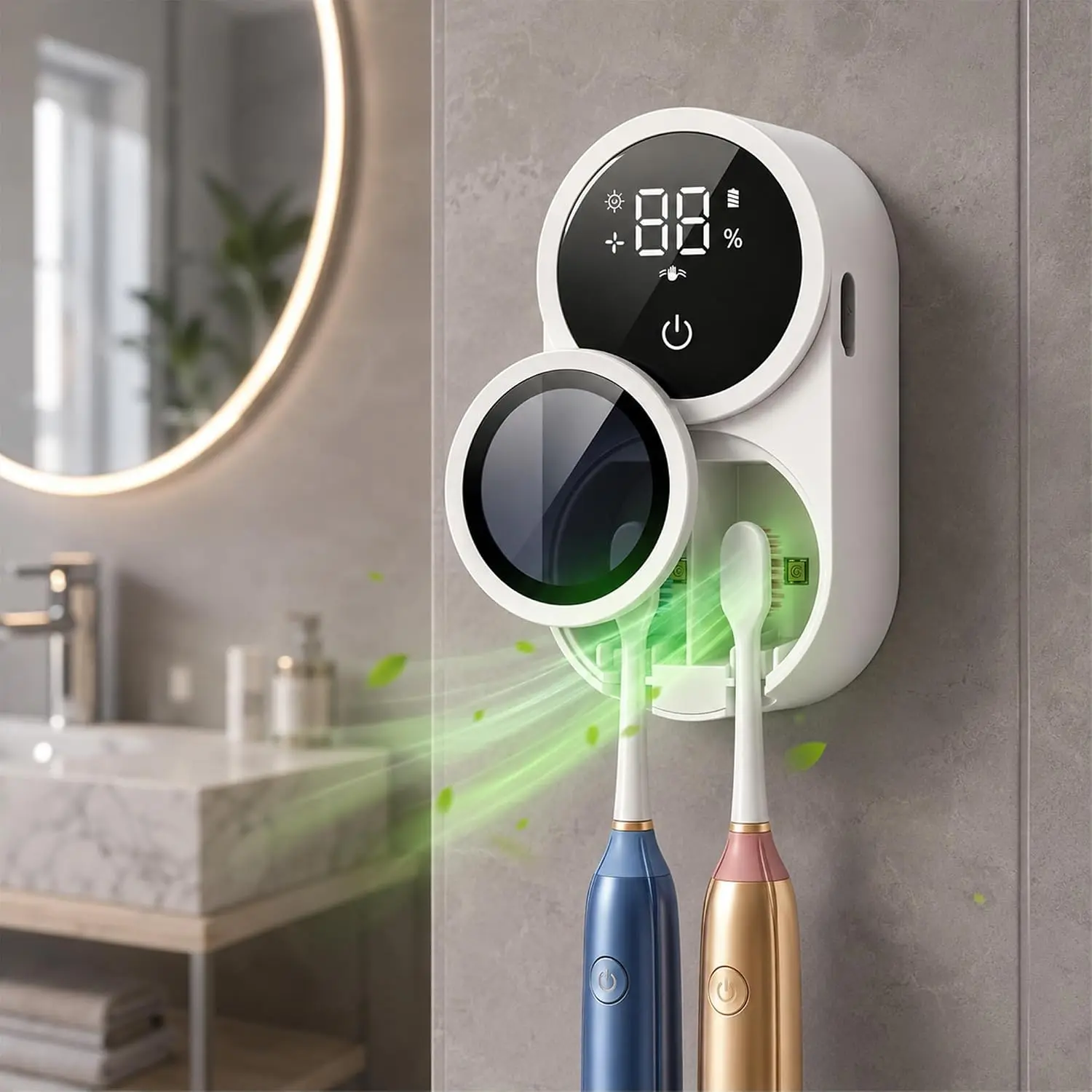 Toothbrush Sanitizer Holder – Wall Mounted Toothbrush Organizer with 60s Fast Sterilization, USB Charging, Auto-Inductive Cover, Fits Most Electric Manual & Kids Toothbrushes