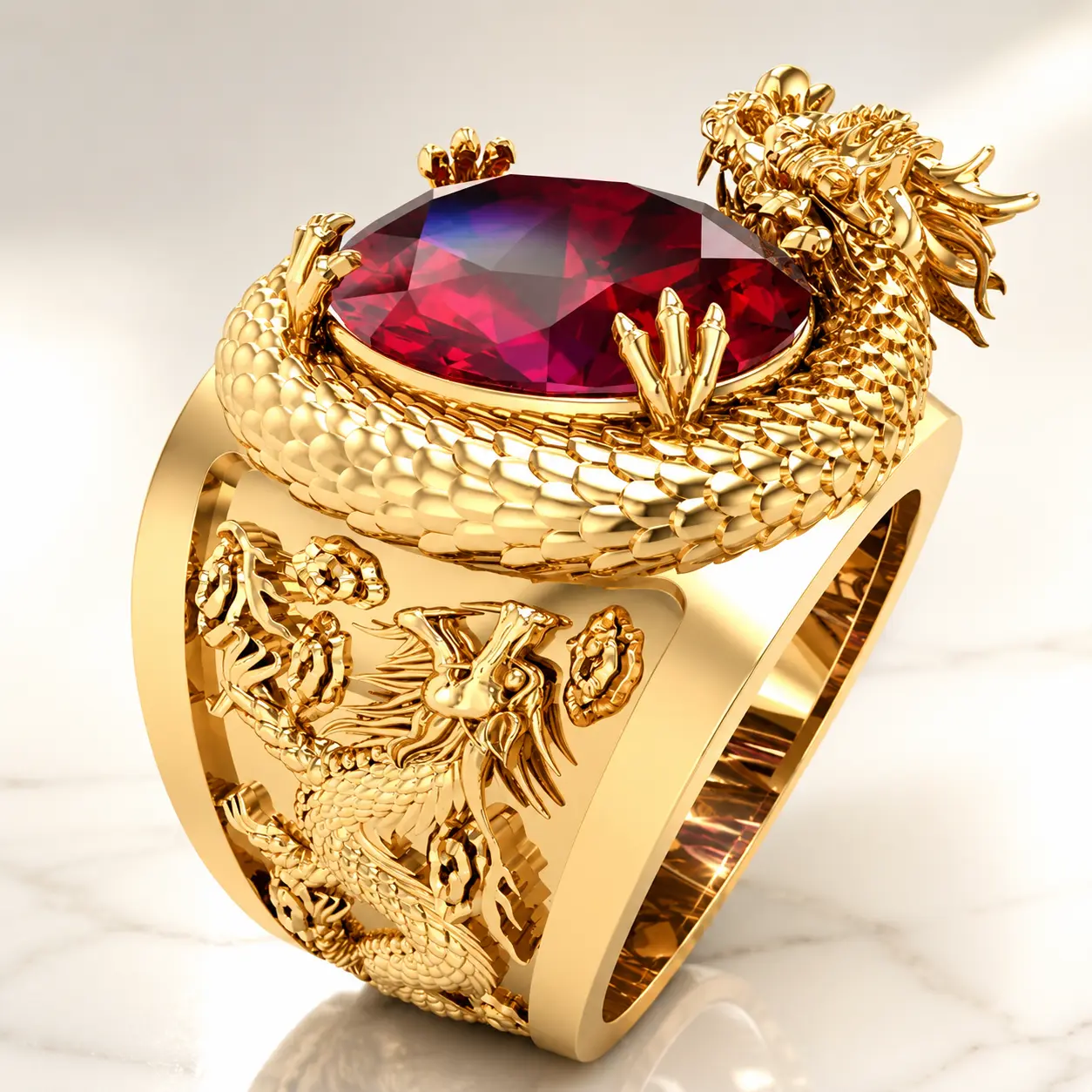 Men’s Dragon Pearl Ring, Hip Hop Style Index Finger Ring, Trendy Statement Fashion Jewelry for Men