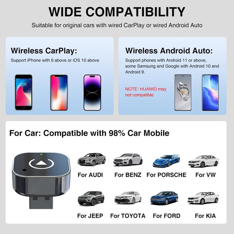 New Wireless Carplay Adapter, Upgrade Wired Carplay/Android Auto to Wireless, Universal Mini USB and Type-C, Plug and Play, Fast Stable Connectioncar accessory, Carplay Dongle Connectivity