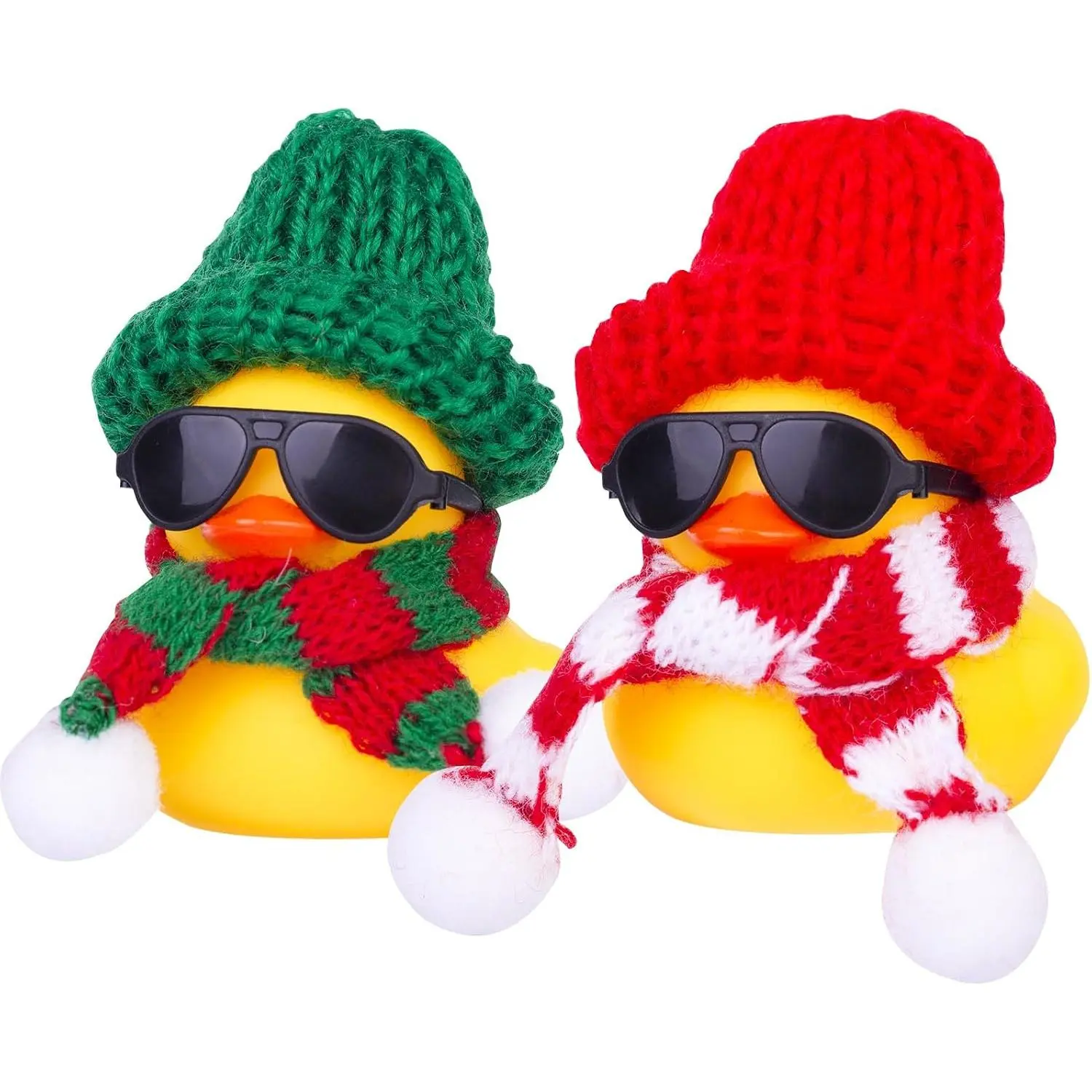 Rubber Duck  Ornaments 2Pack Winter Duck  Dashboard Decorations for Christmas Decor and  Decorations with Mini Hat Scarf and Sunglasses(A)