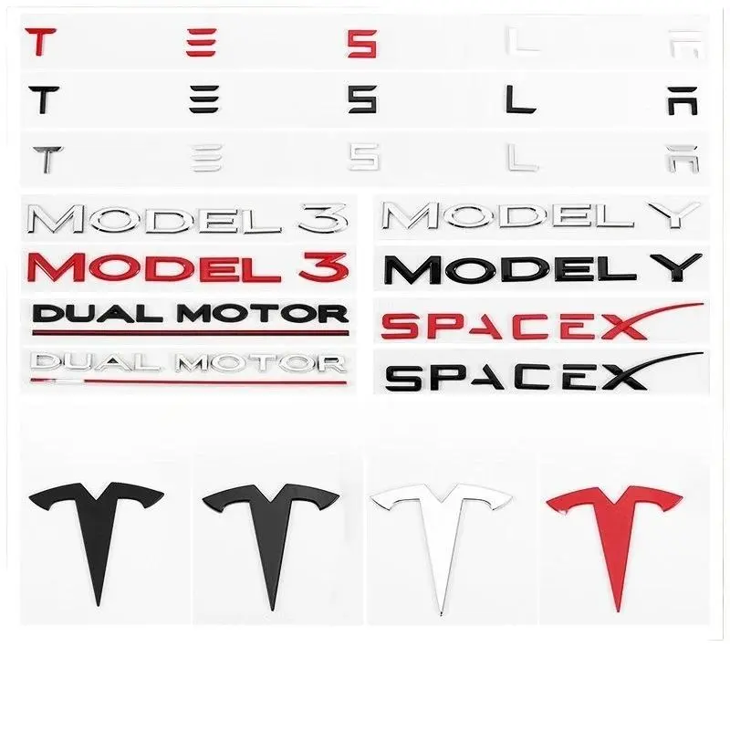 Tesla car emblem ABS front badge trunk emblem modification dual motor badge letters Tesla Model Y 3 X S dual motor sticker