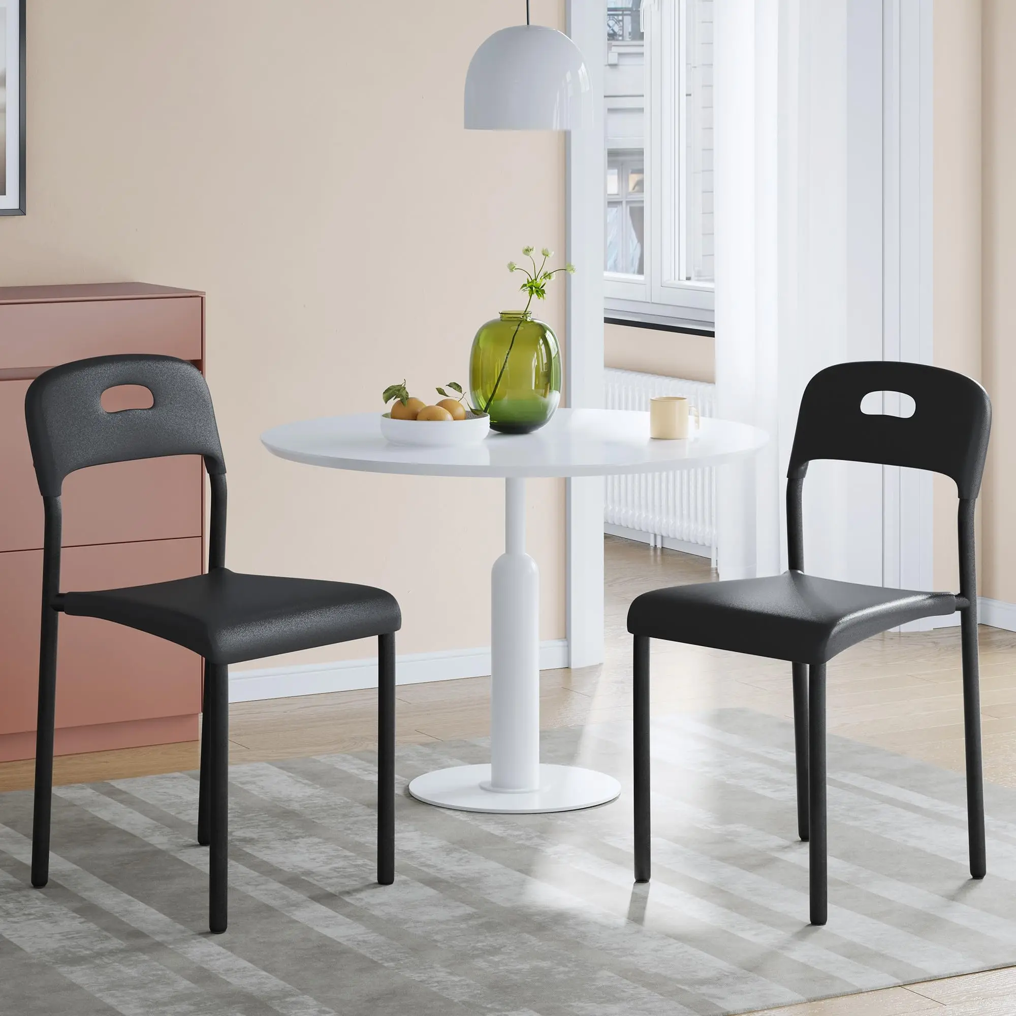Garvee Dining Chairs,Plastic Stackable Kitchen Chair,Metal Legs,Easy Assembly, Ergonomic Back