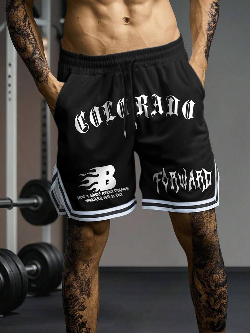 Men's Letter Print Shorts, Casual Comfy Breathable Bottom for Daily Wear, Men's Shorts for Summer