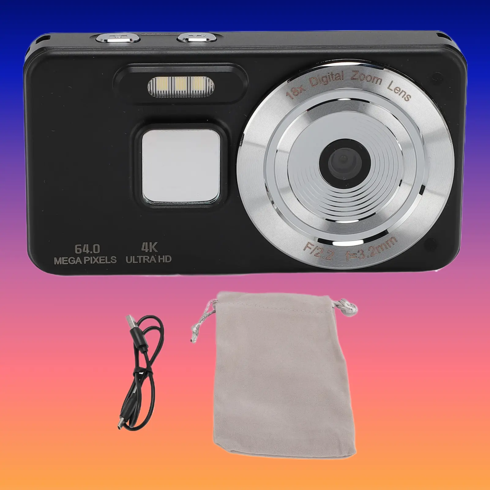 A56 Compact Retro Point & Shoot Digital Camera, 1080P HD LCD Lens, 2.8'' Screen, 18x Zoom, Wide Angle, Face Priority, USB 2.0 Phone Connection, ABS Plastic Body, Memory Card Slot, Portable for Students