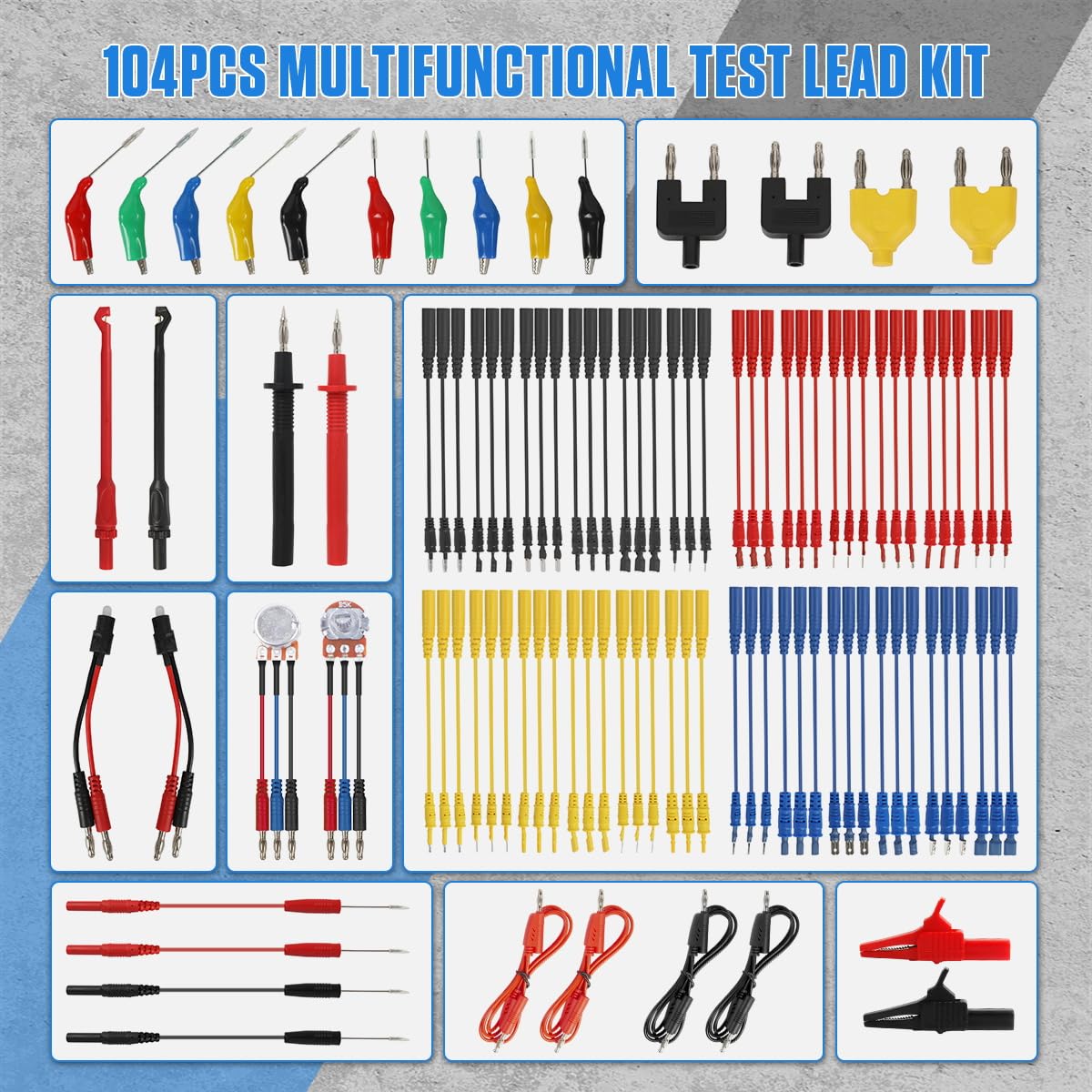 Multimeter Test Leads Kit 104 count Multimeter Leads Kit Multi Function Electrical  Probe Kit Efficient Automotive Circuit Test Leads Kit Relay Wire Terminal Test Diagnostic Tool with  Clips