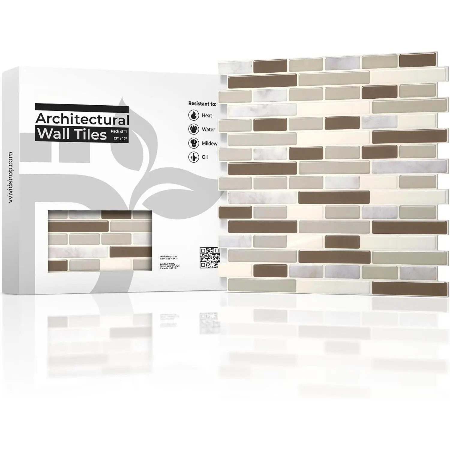 11 Sheets Peel and Stick Faux Ceramic Brown, Grey, Beige, and Quartz Wall Tiles, Self Adhesive Backsplash 12”x12”, 2mm Thick Kitchen, Bathroom (11 sq. ft.)