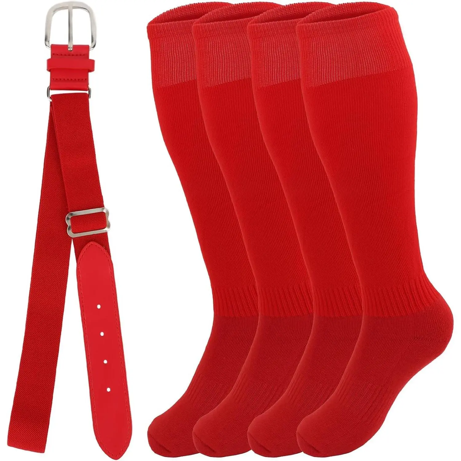 Baseball Socks and Belt Combo Set 2 Pairs Elastic Softball Socks and 1 Adjustable Belt for Youth and Adult