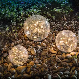Solar crackle ball light for courtyard, ground-mounted ice ball light, waterproof garden ornament, ground-stake light ball, courtyard decorative ornament